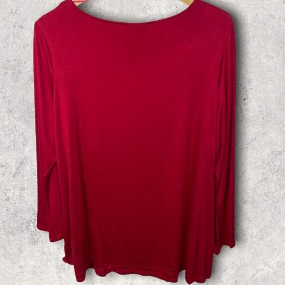 Cable Gauge Red Split Bell Sleeve Buttons Size 1X Blouse Crew Neck Top Blouse - Picture 3 of 10